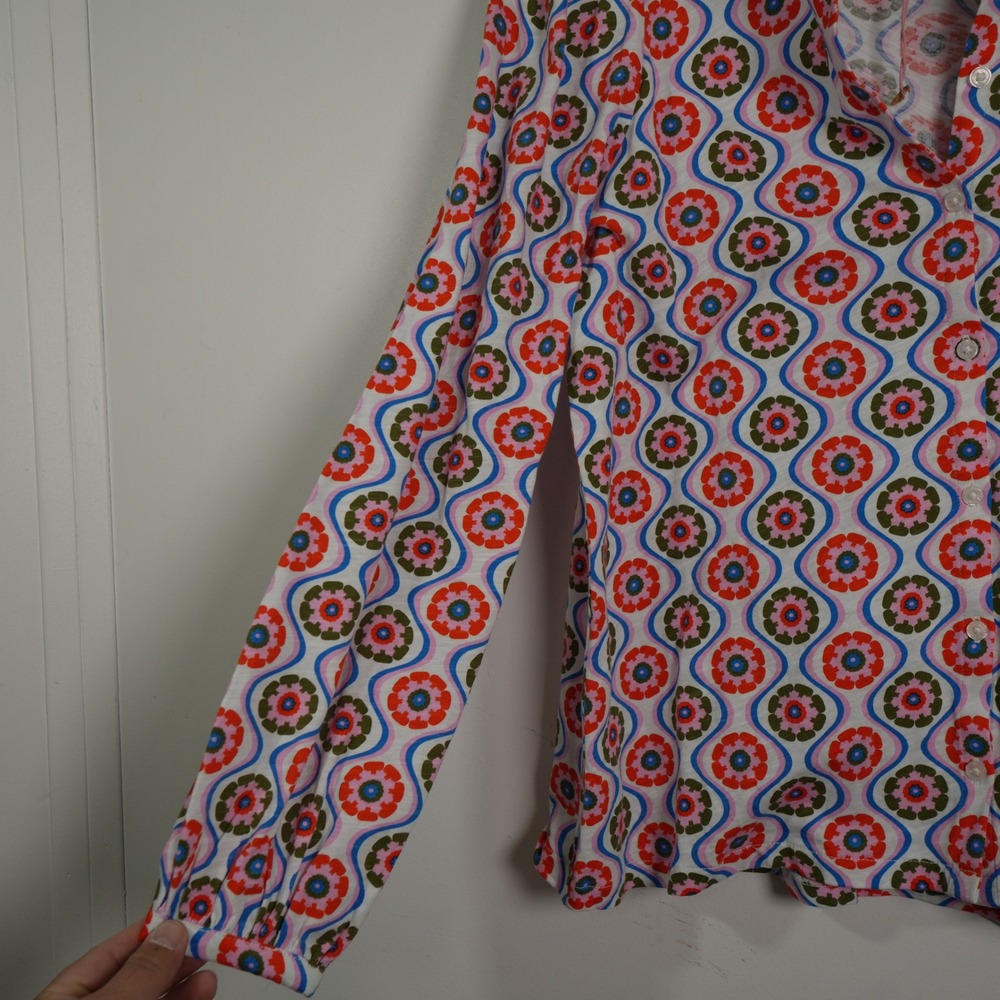 Boden‎ Button Down Top Womens 6 Multicolor Retro Floral Geometric Cotton T1520 - Picture 8 of 8